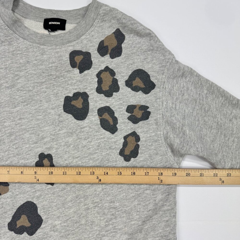 Monrow Sweatshirt Gray Leopard Print Crewneck Size S Pullover Long Sleeve - Picture 8 of 10